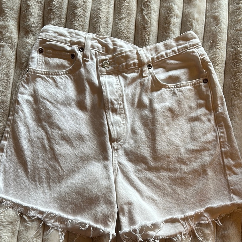Agolde White Jean Shorts High-Waisted Frayed Hem